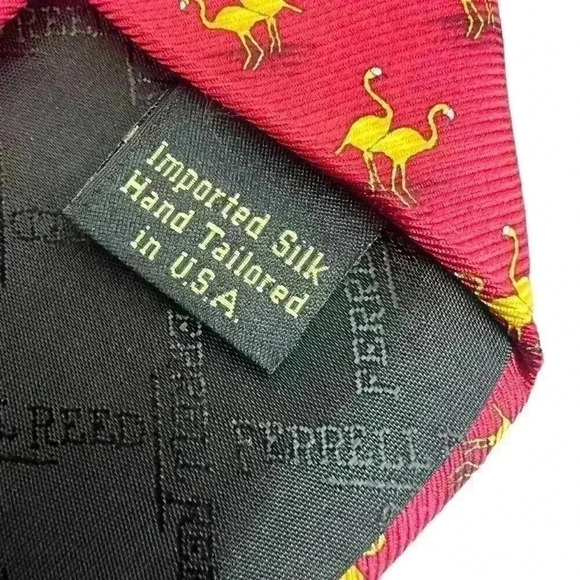 Ferrell Reed Silk Red Tie -Golden Flamingo Print - Imported Silk - Hand Tailored - Picture 5 of 5